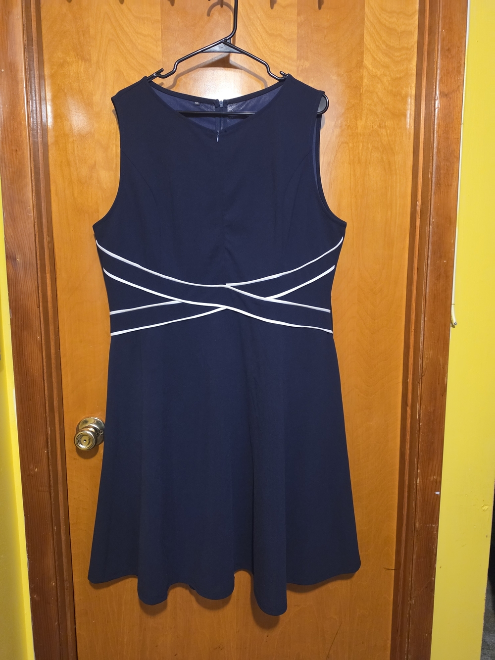 Classic Navy Fit-and-Flare Dress with White Trim